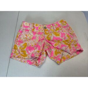 Lilly Pulitzer Callahan Short Womens Size 0 Tropical‎ Pink Yellow Chino Preppy